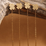 Gold Long Chain Flower Drop Earrings – Titanium Steel Minimalist Design