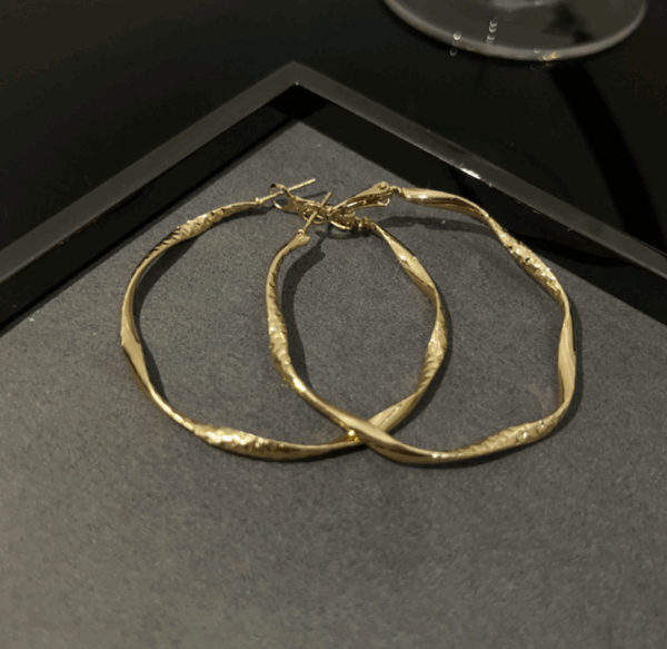 Twisted Gold Ripple Hoop Earrings