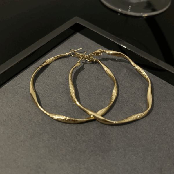 Twisted Gold Ripple Hoop Earrings