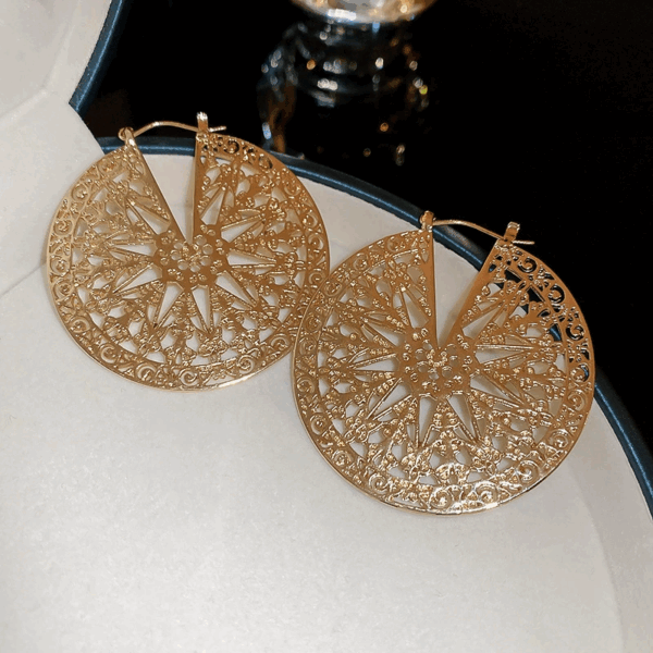 Golden Mandala Filigree Hoop Earrings