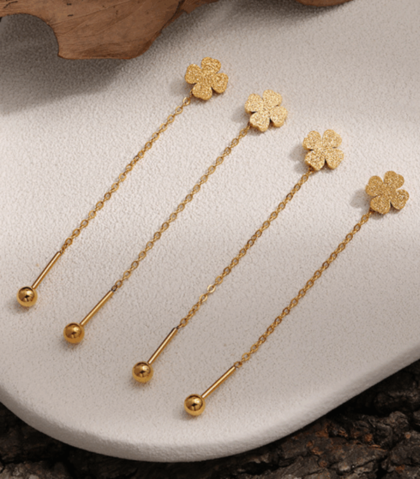 bec80bdd94157424ac6fff0ec274dc1 Gold Long Chain Flower Drop Earrings – Titanium Steel Minimalist Design