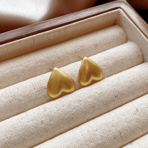 Matte Gold Heart Studs