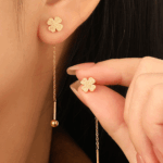 Gold Long Chain Flower Drop Earrings – Titanium Steel Minimalist Design