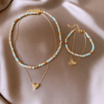Heart Charm Layered Beaded Necklace