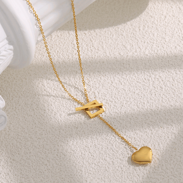 Geometric Heart Drop Necklace – Titanium Steel Y-Shaped Pendant Design