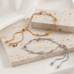Golden Daisy Chain Bracelet – Titanium Steel with Zircon Petals