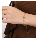 Gold-Plated Daisy Charm Bracelet – Zircon Accent & Titanium Steel