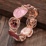 Vintage Rose Hollow Bangle – Hand-Painted Adjustable Floral Bracelet