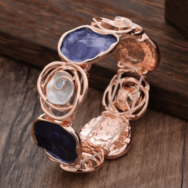 Vintage Rose Hollow Bangle – Hand-Painted Adjustable Floral Bracelet