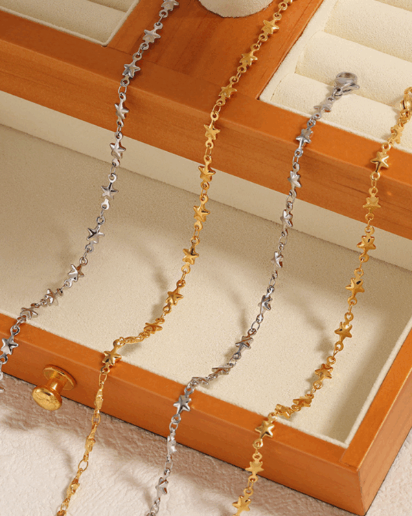 53d647ebdc58d4460821c8039ec35c3 Mini Star Charm Necklace & Bracelet Set – Polished Titanium Steel