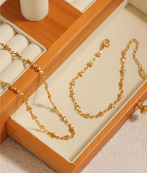 Mini Star Charm Necklace & Bracelet Set – Polished Titanium Steel