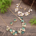 Asymmetrical Floral Necklace & Earrings Set – Hand-Painted Geometric Design