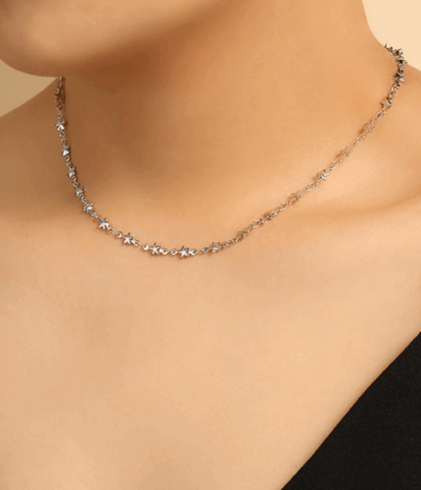 642c27d4cfd32f2da8ef7ca47d672ad Mini Star Charm Necklace & Bracelet Set – Polished Titanium Steel