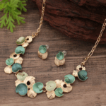 Asymmetrical Floral Necklace & Earrings Set – Hand-Painted Geometric Design