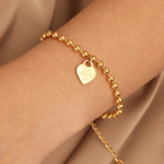 Titanium Steel Bead Bracelet with Engraved Heart Charm – Adjustable Chain