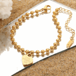 Titanium Steel Bead Bracelet with Engraved Heart Charm – Adjustable Chain