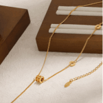 Geometric Gold-Plated Lariat Necklace – Titanium Steel & Pearl Accent