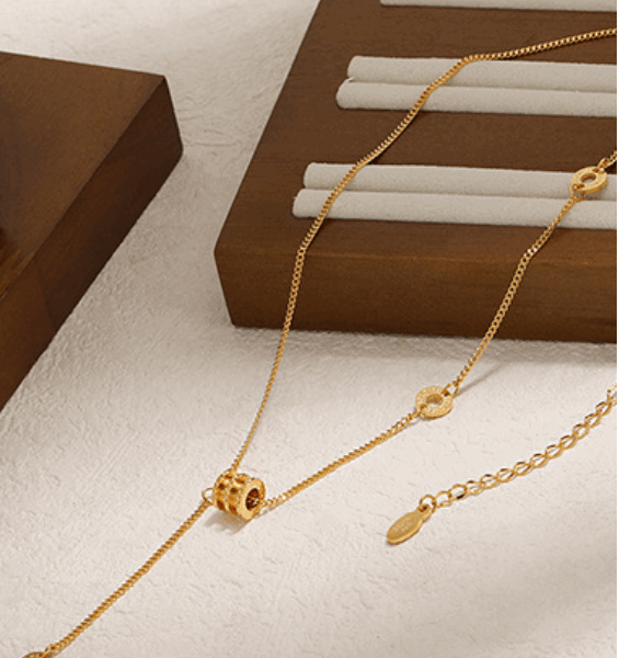 Geometric Gold-Plated Lariat Necklace – Titanium Steel & Pearl Accent