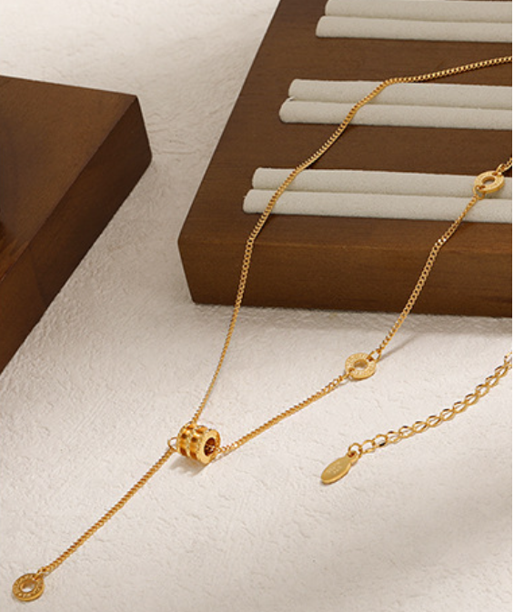 ae3538988beaf92b9554a43c3c4758c Geometric Gold-Plated Lariat Necklace – Titanium Steel & Pearl Accent