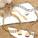 Titanium Steel Bead Bracelet with Engraved Heart Charm – Adjustable Chain
