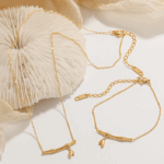 Bar Pendant Necklace & Bracelet Set – Minimalist Titanium Steel with Drop Detail