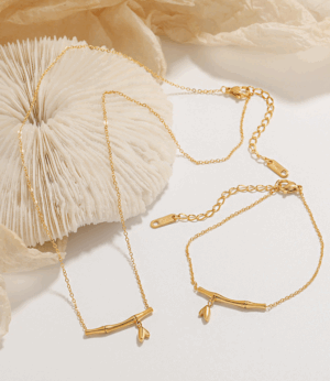 Bar Pendant Necklace & Bracelet Set – Minimalist Titanium Steel with Drop Detail