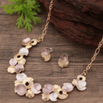 Asymmetrical Floral Necklace & Earrings Set – Hand-Painted Geometric Design