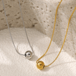 Minimalist Polished Sphere Necklace – Titanium Steel Chain with Bead Pendant