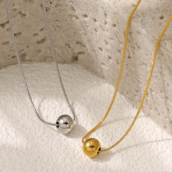 Minimalist Polished Sphere Necklace – Titanium Steel Chain with Bead Pendant
