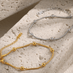 Titanium Steel Snake Chain Bracelet with Polished Beads – Adjustable Fit