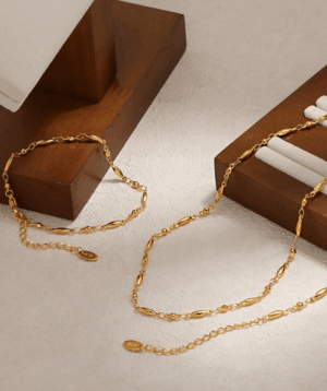 Twisted Link Chain Necklace & Bracelet Set – Gold Titanium Steel