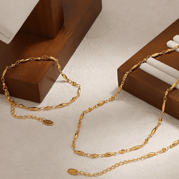 Twisted Link Chain Necklace & Bracelet Set – Gold Titanium Steel