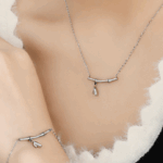 Bar Pendant Necklace & Bracelet Set – Minimalist Titanium Steel with Drop Detail
