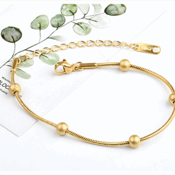 Gold-Plated Stainless Steel Bead Bracelet – Minimalist Chain with Adjustable Fit